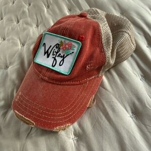 Wifey Distressed Coral and Tan Cap